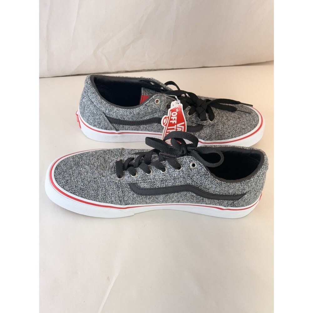Vans Unisex Old Skool Youth 7 Sneakers Lace Up Low Shoes Grey Black Red - Picture 13 of 16